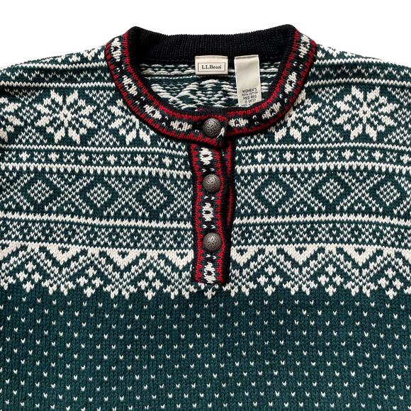 Vintage L.L. Bean Sweater Women’s M | Nordic Fair Isle, Cotton Winter Yoke, RARE - Picture 2 of 8